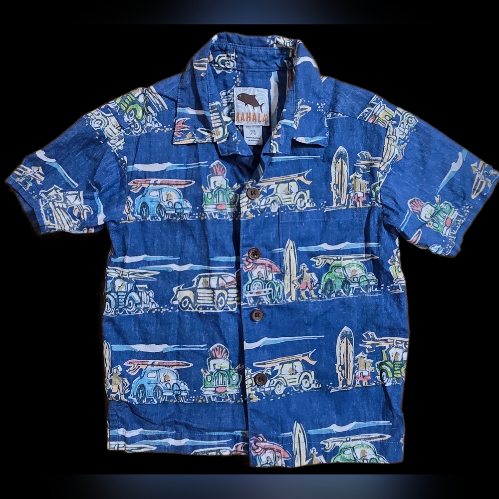 2T/3T Kahala Blue Hawaiian Print Kids Shirt